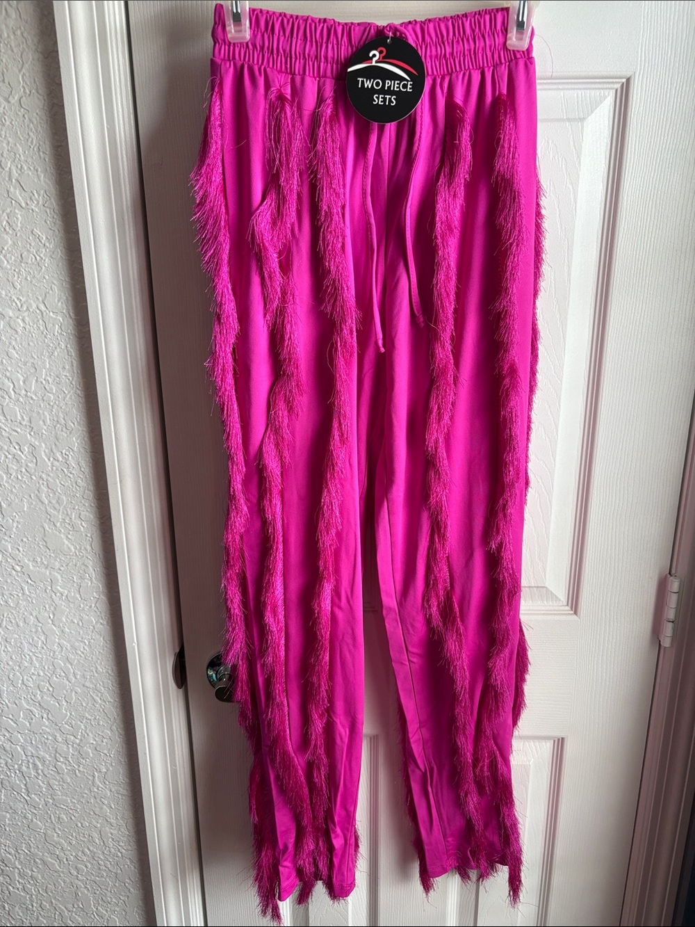 Hot Pink Two-Piece Set with Fringe Pants Set - Picture 2 of 3